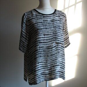 Vince silk shirt top blouse tee patterned dot black cream S